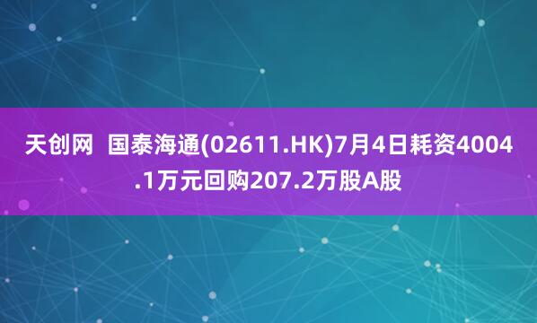天创网  国泰海通(02611.HK)7月4日耗资4004.1万元回购207.2万股A股
